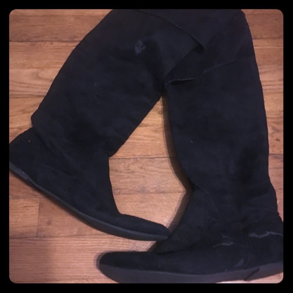 Knee high flat boots with fold over design